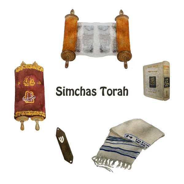 Jewish Holiday, Simchat Tradução da Torá: "Regozijo com a Torá". Rolos de Torá — Fotografia de Stock