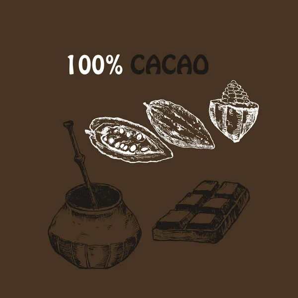 Набір шоколадних виробів з какао ручної роботи. Векторні ілюстрації натуральної здорової їжі для меню та інфографіки — стоковий вектор