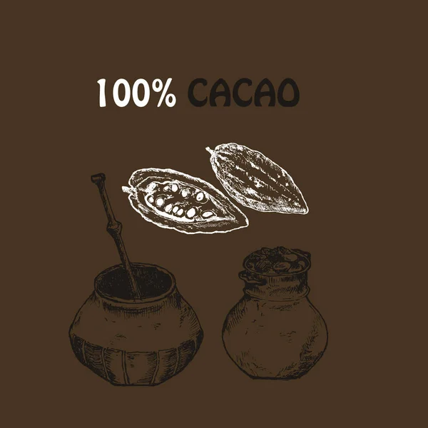 Dibujo dibujado a mano cacao conjunto de productos de chocolate. Ilustración vectorial vintage de alimentos naturales saludables para menús e infografías — Vector de stock
