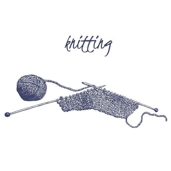 Knitting, filato realizzato con illustrazione vettoriale di cannabis. Lavorare a maglia con filati e fili di cannabis. Eco concetto di tessile . — Vettoriale Stock