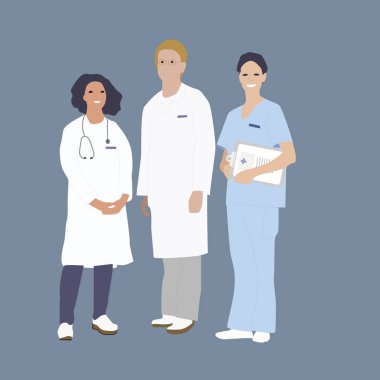 Doktorlar ve hastane sağlık personeli vektör illüstrasyon. Proffesional sağlık ekibi ve doktorlar doktorlar.