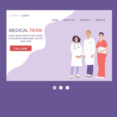 Doktorlar ve hastane sağlık personeli vektör web şablonu illüstrasyon. Proffesional sağlık ekibi ve doktorlar doktorlar.