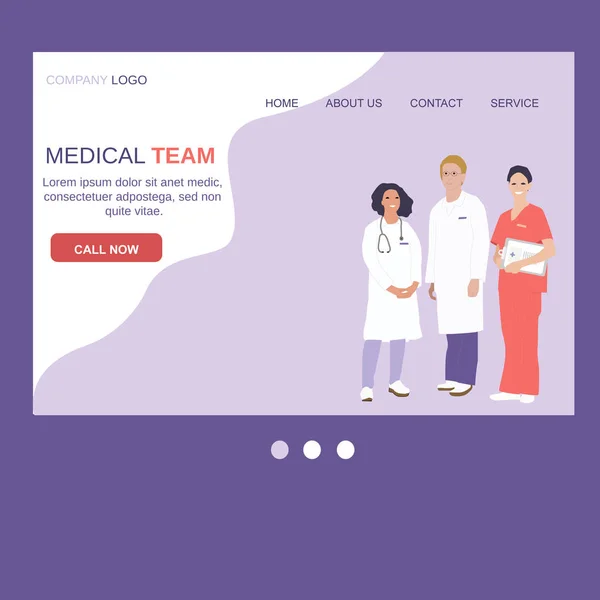 Médicos e pessoal médico hospitalar modelo web vetor ilustração. Equipe médica profissional e médicos médicos . —  Vetores de Stock