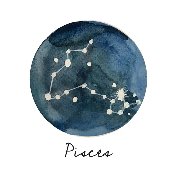 Astrologia, estrelas constelação de peixes, aquarela ilustração de galáxia, espaço, céu estrelado. Fundo azul escuro do espaço. Estrelas brilhantes brilhantes . — Fotografia de Stock