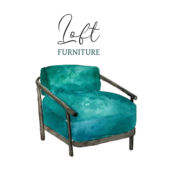 Stoel, fauteuil meubels voor interieur aquarel illustratie. Handgetekende schets huis, winkel ontwerp, appartement, promotie, verkoop, advertenties. — Stockfoto