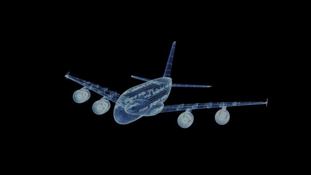 Holograma de un avión de pasajeros grande — Vídeo de stock