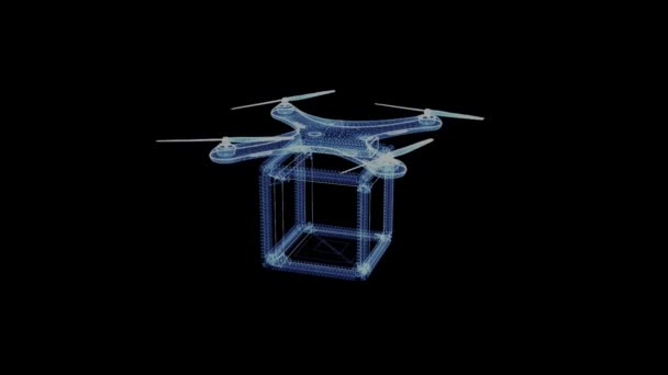 Голограмма вращающегося дрона доставки — стоковое видео