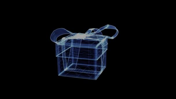 Hologramm Einer Rotierenden Geschenkbox Geschenkanimation Mit Schleife Auf Schwarzem Hintergrund — Stockvideo