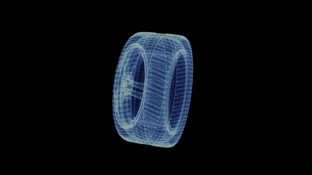 Hologramme d'une roue de voiture rotative — Video