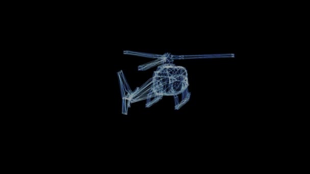 Holograma Helicóptero Giratorio Animación Rotorcraft Sobre Fondo Negro Con Bucle — Vídeo de stock