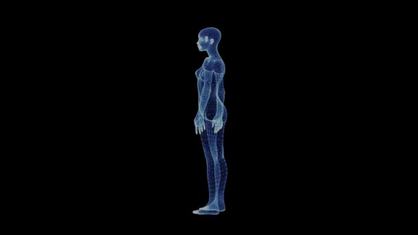 旋转女性身体的全息图 — 图库视频影像