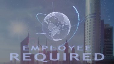Personel gerekli metin modern metropol zemin karşı Dünya gezegeninin 3d hologram ile