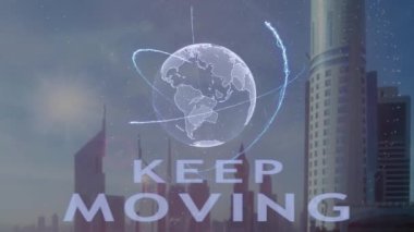 Modern metropol zemin karşı Dünya gezegeninin 3d hologram metinle devam