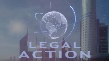 3d hologram Dünya gezegeninin modern metropol zemin karşı yasal işlem metni