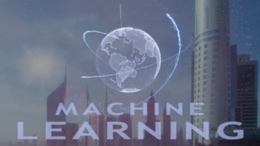 Öğrenme metin ile modern metropol zemin karşı Dünya gezegeninin 3d hologram makine. Fütüristik animasyon kavramı