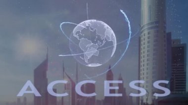 Access metin ile modern metropol zemin karşı Dünya gezegeninin 3d hologram