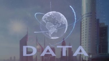 Veri metin ile modern metropol zemin karşı Dünya gezegeninin 3d hologram