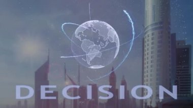 Modern metropol zemin karşı Dünya gezegeninin 3d hologram karar metni