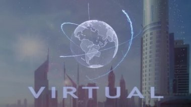 Sanal gerçeklik metin ile modern metropol zemin karşı Dünya gezegeninin 3d hologram