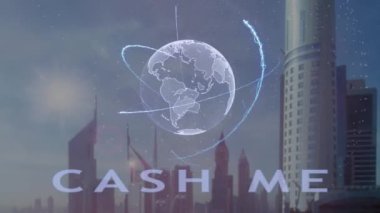 Modern metropol zemin karşı Dünya gezegeninin 3d hologram metinle paramı
