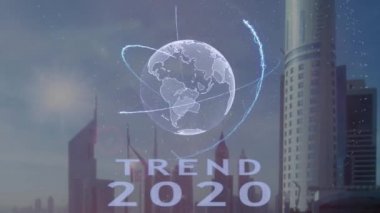 Modern metropol zemin karşı Dünya gezegeninin 3d hologram metinle eğilim 2020