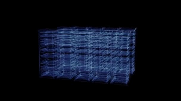 Het hologram van een deeltje netwerk opslagservers — Stockvideo