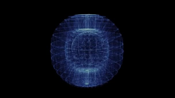 Holograma de um planeta rotativo Terra dentro de uma esfera de partículas — Vídeo de Stock