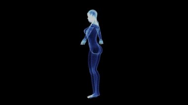 Parçacıkların dönen bir kadın gövdesinin hologramı