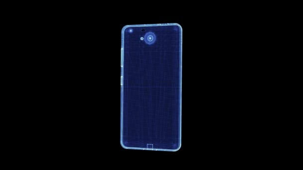 Holograma de un teléfono inteligente moderno giratorio de partículas — Vídeos de Stock