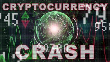 Cryptocurrency metin üzerinde hisse senedi grafiği çubuk grafik fiyat göstermek, ticaret ekran, grafik barlar ile crash