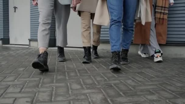 Mulheres caminham perto da parede — Vídeo de Stock