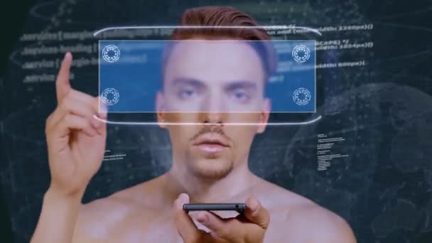 Kerl interagiert hud Hologramm lernen online — Stockvideo