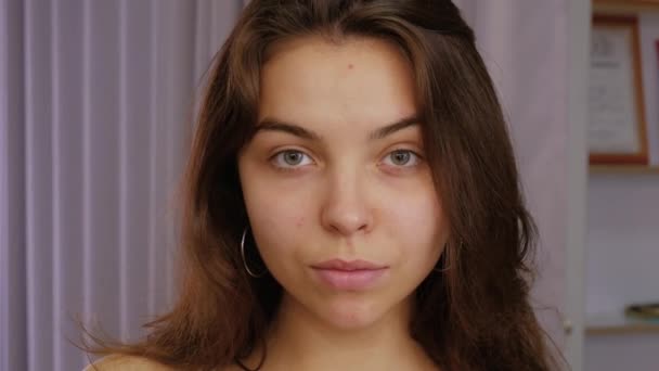 Portrait of a girl without makeup — Stock Video