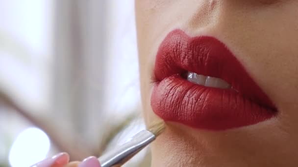 Make-up artiest die lippenstift aanbrengt — Stockvideo