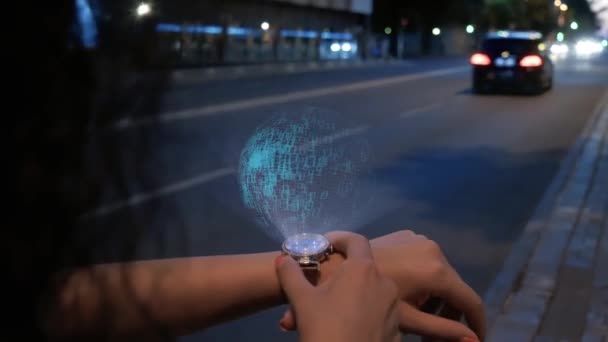 O femeie de nerecunoscut cu hologramă Big Data — Videoclip de stoc