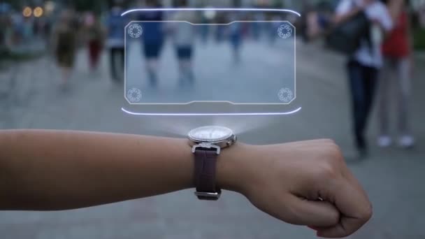 Mão feminina com holograma Sinal JPY — Vídeo de Stock