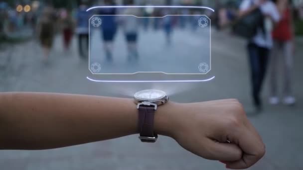 Mão feminina com holograma Ciência online — Vídeo de Stock
