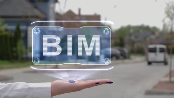 Hologram BIM gösteren kadın el — Stok video