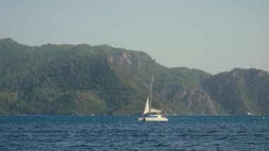 Beyaz yelkenli katamaran yatı