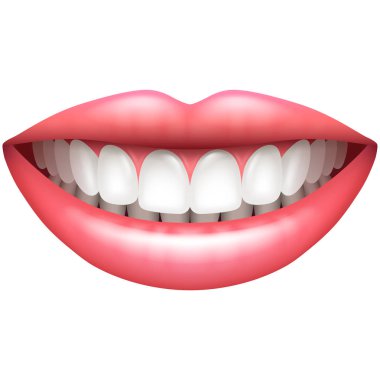 Sağlıklı dişler güzel kadın gülümseme üzerinde beyaz izole illüstrasyon vektör