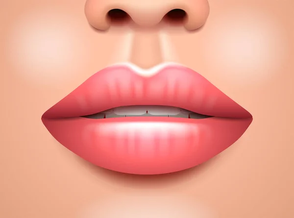 Woman Lips Face Close Photo Realistic Vector Illustration — Stock Vector