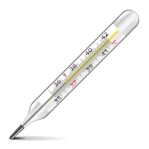 Termometro Mercurio Isolato Illustrazione Vettoriale Fotorealistica Bianca — Vettoriale Stock