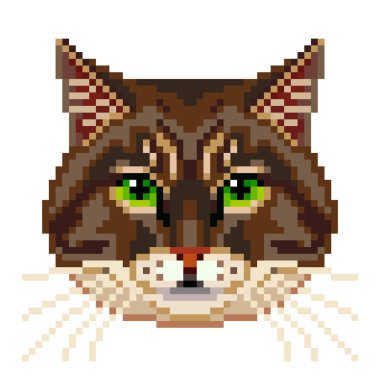 Piksel Sibirya kedisi izole edilmiş vektör fotoğraf- gerçekçi illüstrasyonla karşı karşıya