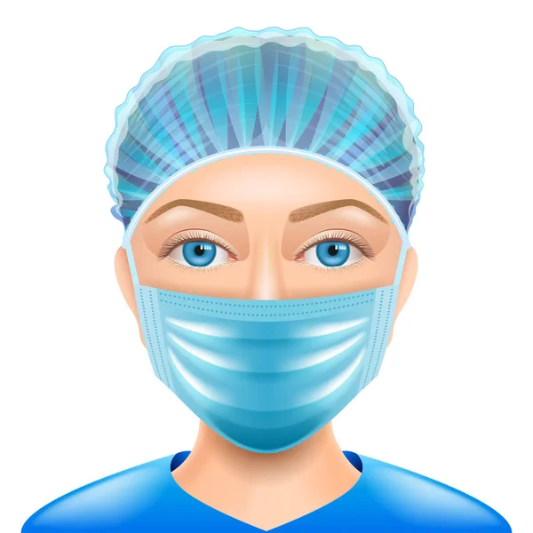 女性医師フェイス マスク分離ベクトル写実的なイラスト — ストックベクタ