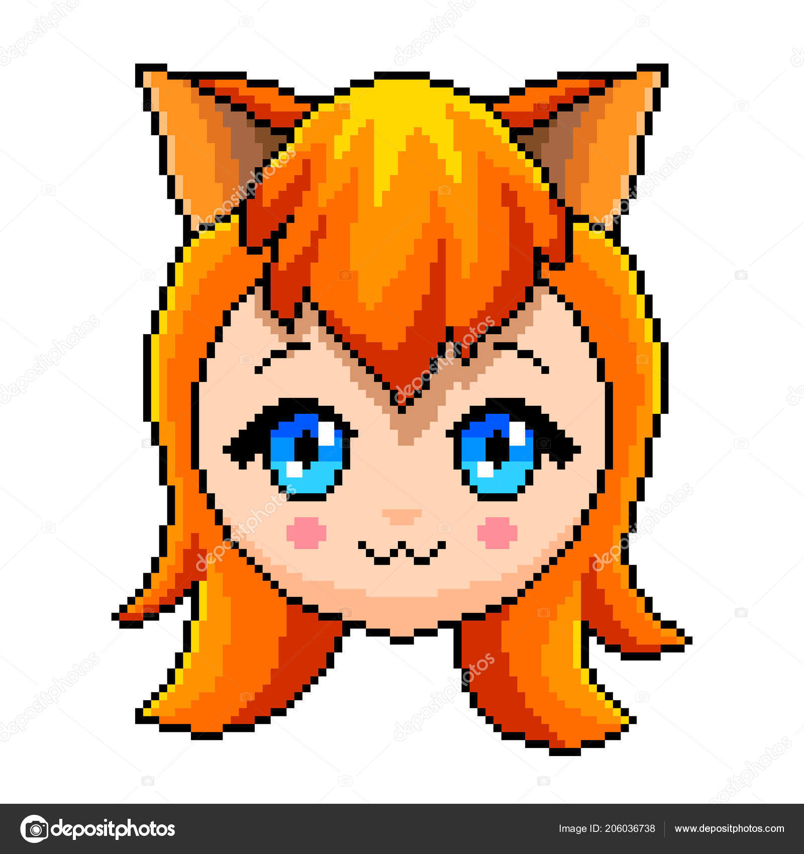 Vector Pixel Art Anime Girl Isolated Stock Vector (Royalty Free