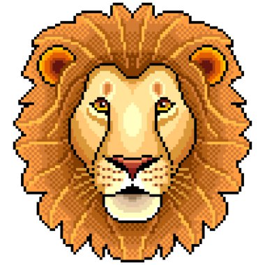 Piksel aslan yüz hayvan portre detaylı izole vektör