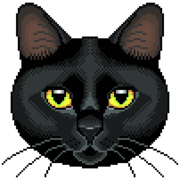 Pixel Negro Gato Cara Detallada Aislado Vector — Vector de stock