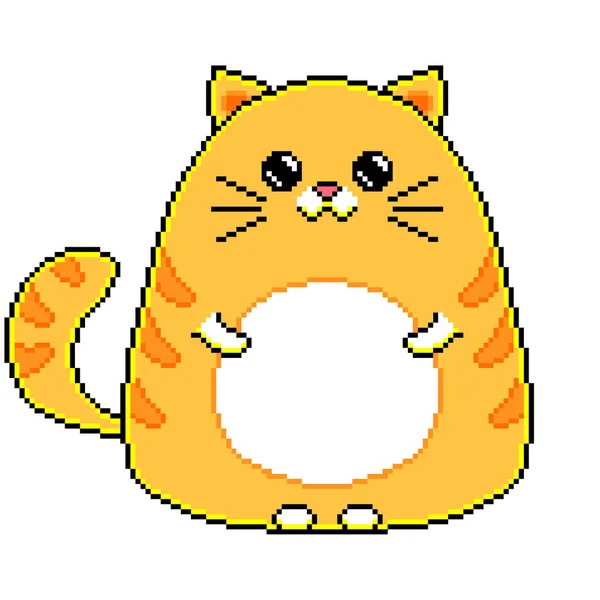 Pixel Cute Cartoon Cat Detailed Isolated Vector — Stock Vector
