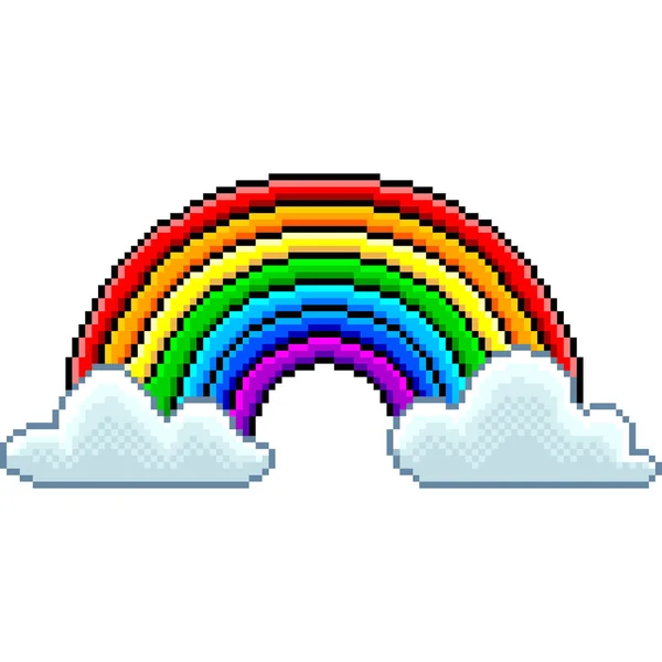Pixel Arco Iris Con Nubes Detallado Vector Aislado — Vector de stock