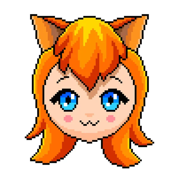 Pixel Anime Meisje Met Kat Oren Gedetailleerde Geïsoleerde Vector Stockvector